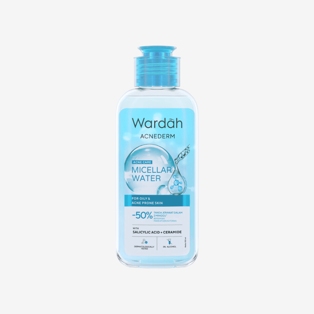 Wardah Acnederm Micellar Water 100ml for oily acne-prone skin with Salicylic Acid, Halal skincare solution.